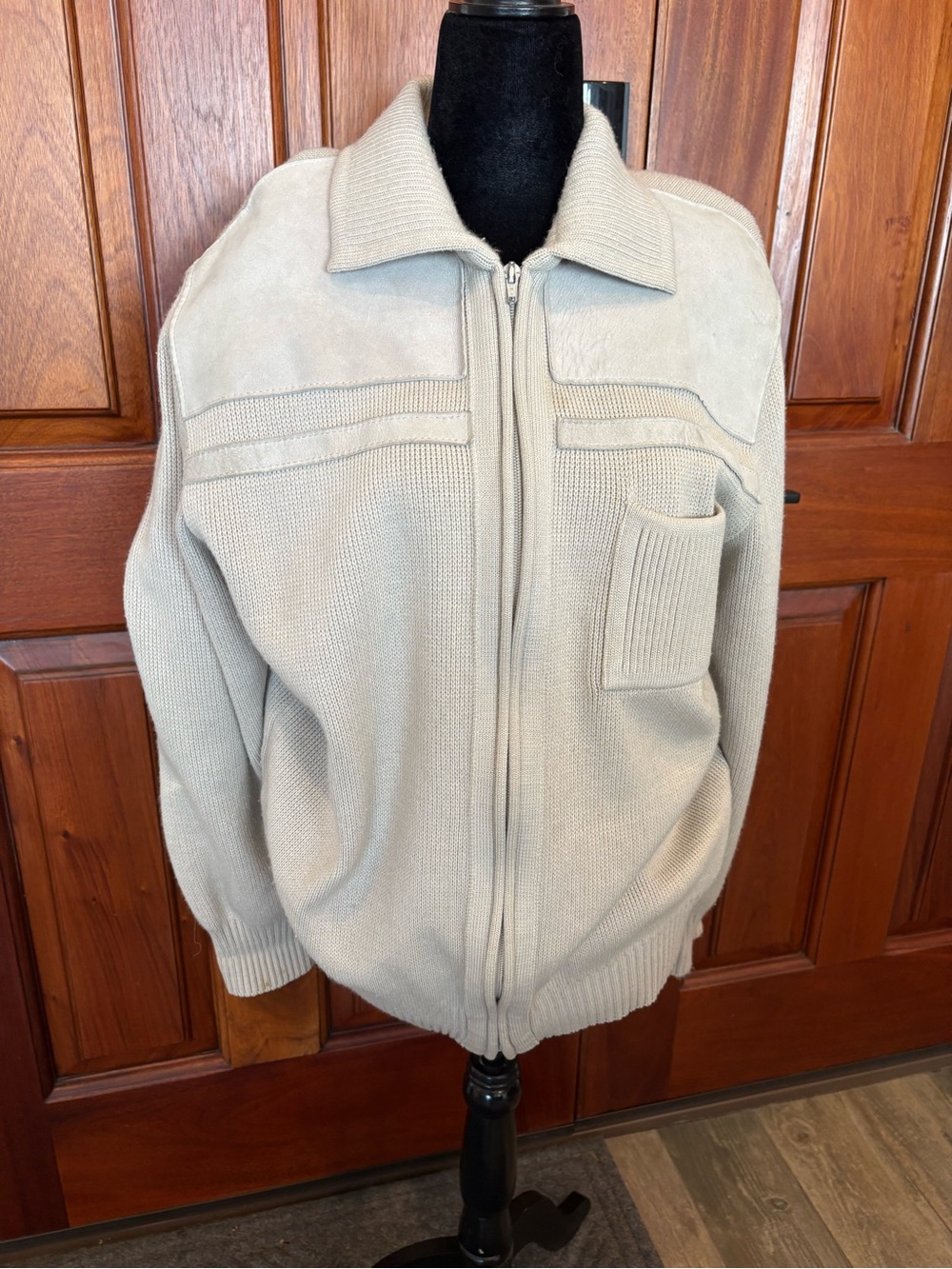Vintage 80s St Michael Suede Leather Knit Bomber Jacket Grey Men’s 42 Medium